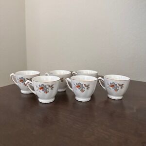 Set of 6 Vintage demitasse White Teacups Floral Gold Trim Small Espresso Cups